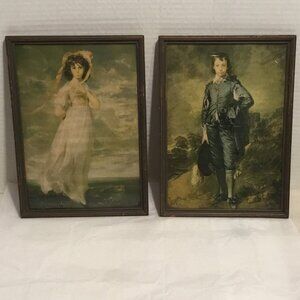 Vintage Thomas Gainsborough Pinky & Blueboy pictures framed behind glass
